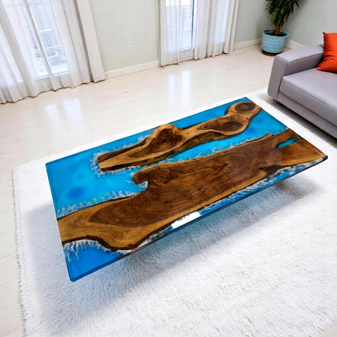 Dark Wood Dining Table with Epoxy Resin Finish – Handcrafted